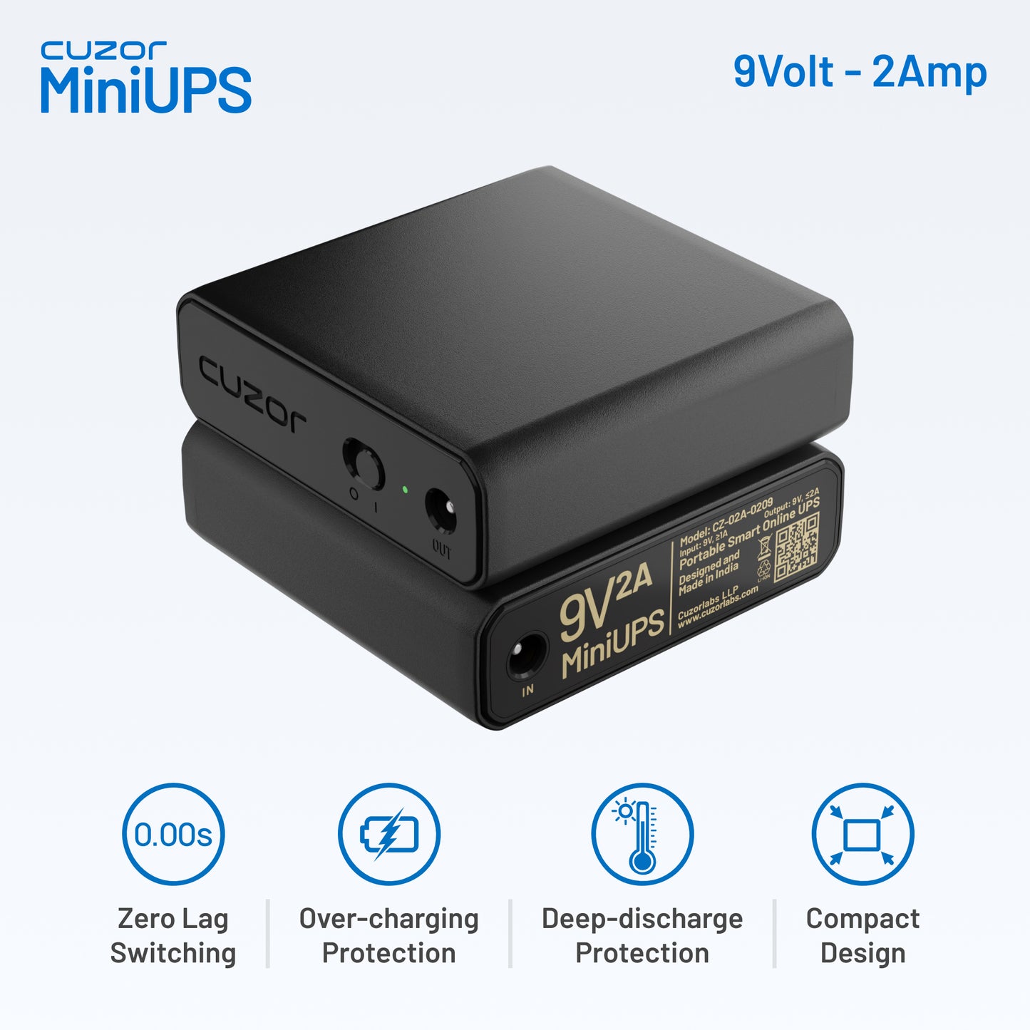 Cuzor Mini Router UPS for 9V up to 2Amp Routers | Up to 5 Hours Backup | 2x2900 mAh batteries
