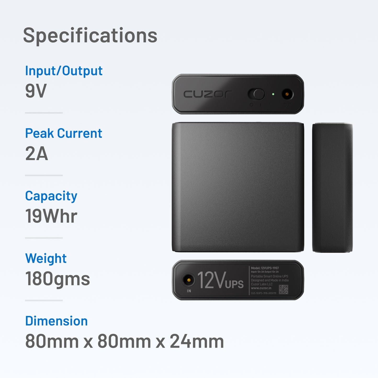 Cuzor Mini Router UPS for 9V up to 2Amp Routers | Up to 5 Hours Backup | 2x2900 mAh batteries