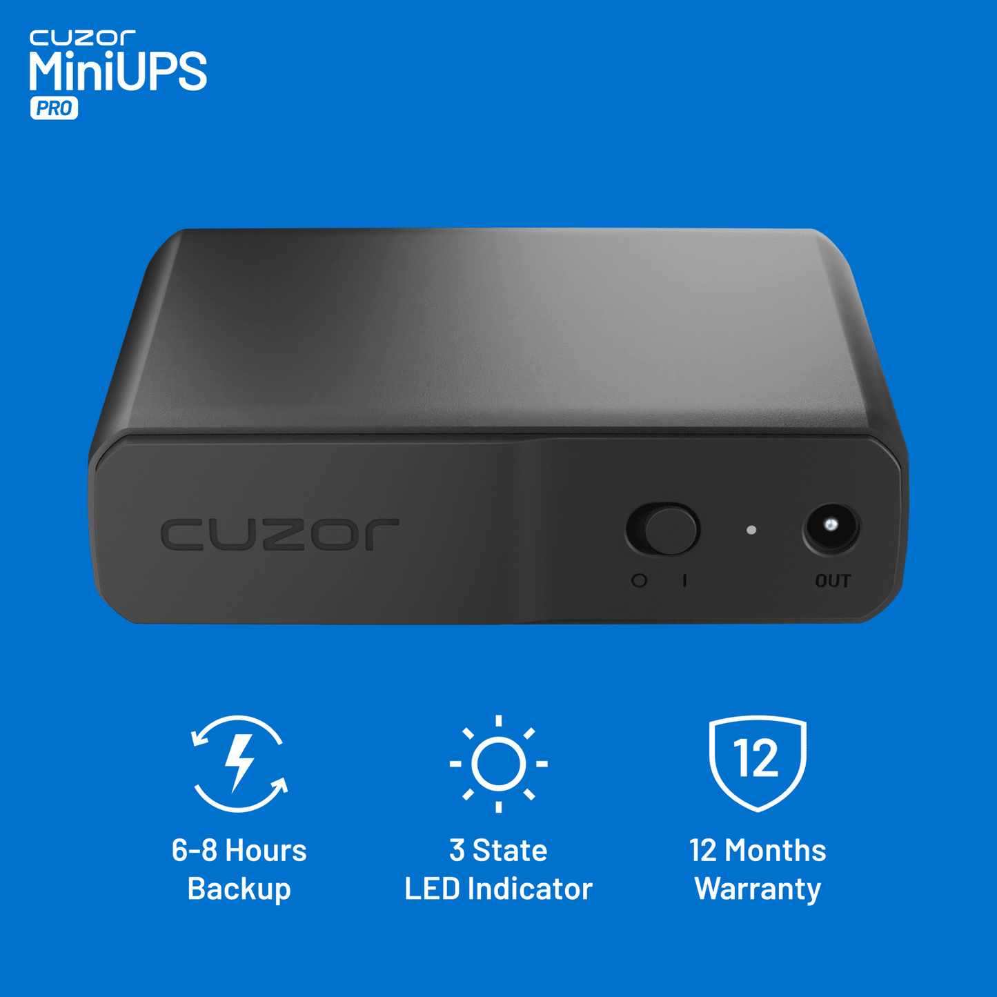 Cuzor Mini UPS PRO | 6 - 8 Hours Backup | 12 Months Replacement Warranty | Supports Jio, Airtel Xtreme & Other 12V Routers Upto 3Amps